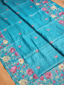 Blue Tussar Silk Embroidery Work Saree