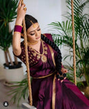 Wine Plain Soft Silk Saree with Designer Pallu and Designer Blouse