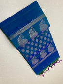 Peacock Dual Shade Blue Plain Soft Silk Saree with Designer Pallu and Designer Blouse