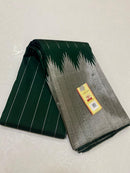 Bottle Green Kanchipuram Silk Saree with Silver Zari Temple Border