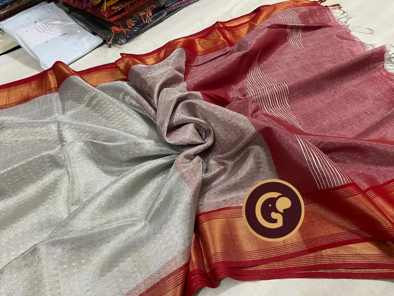 Silver Tissue Tussar Silk Saree