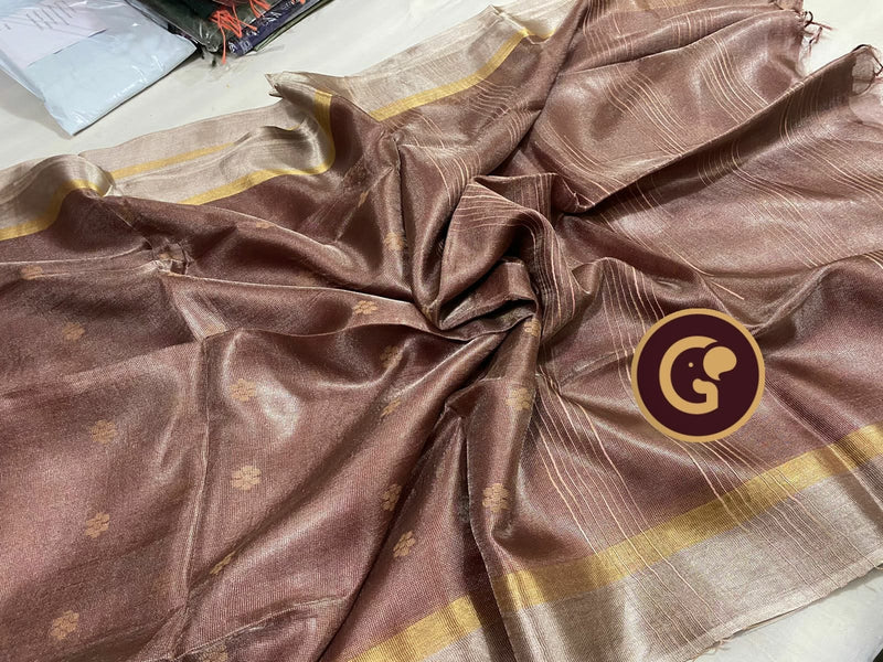 Brown Tissue Tussar Silk Saree