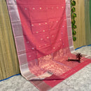 Maheshwari Silk Cotton Silver Zari Lotus Butta Sarees