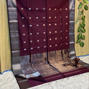 Maheshwari Silk Cotton Silver Zari Lotus Butta Sarees