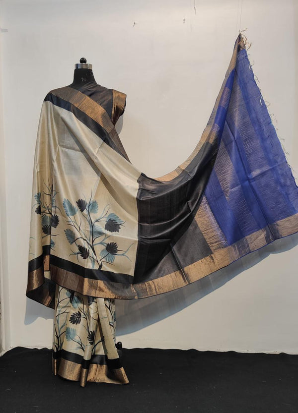 Kalamkari Printed Pure Tussar Silk Sarees