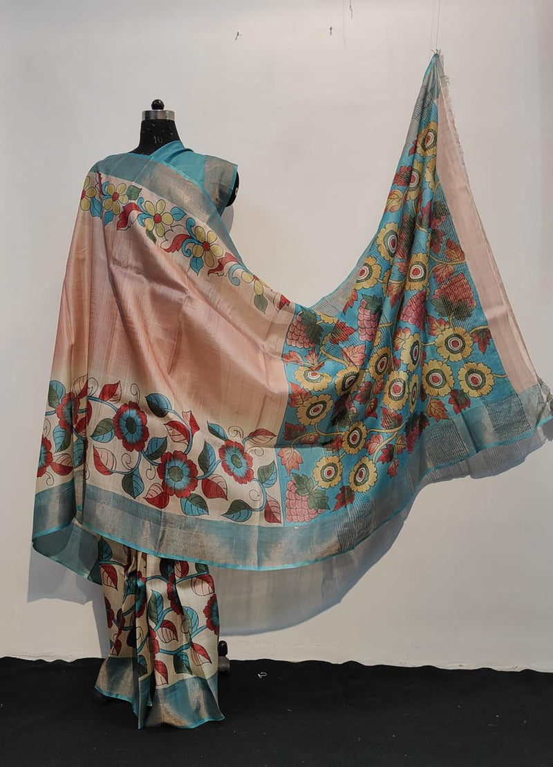 Kalamkari Printed Pure Tussar Silk Sarees
