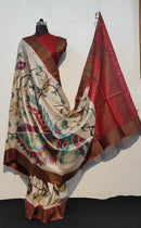 Kalamkari Printed Pure Tussar Silk Sarees