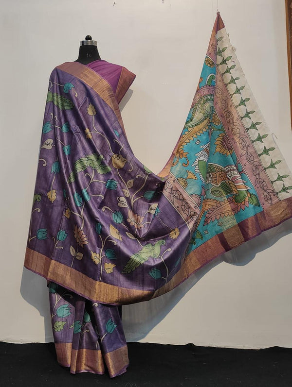 Kalamkari Printed Pure Tussar Silk Sarees