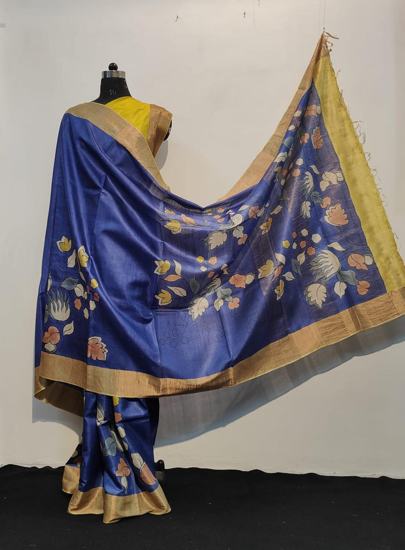 Kalamkari Printed Pure Tussar Silk Sarees