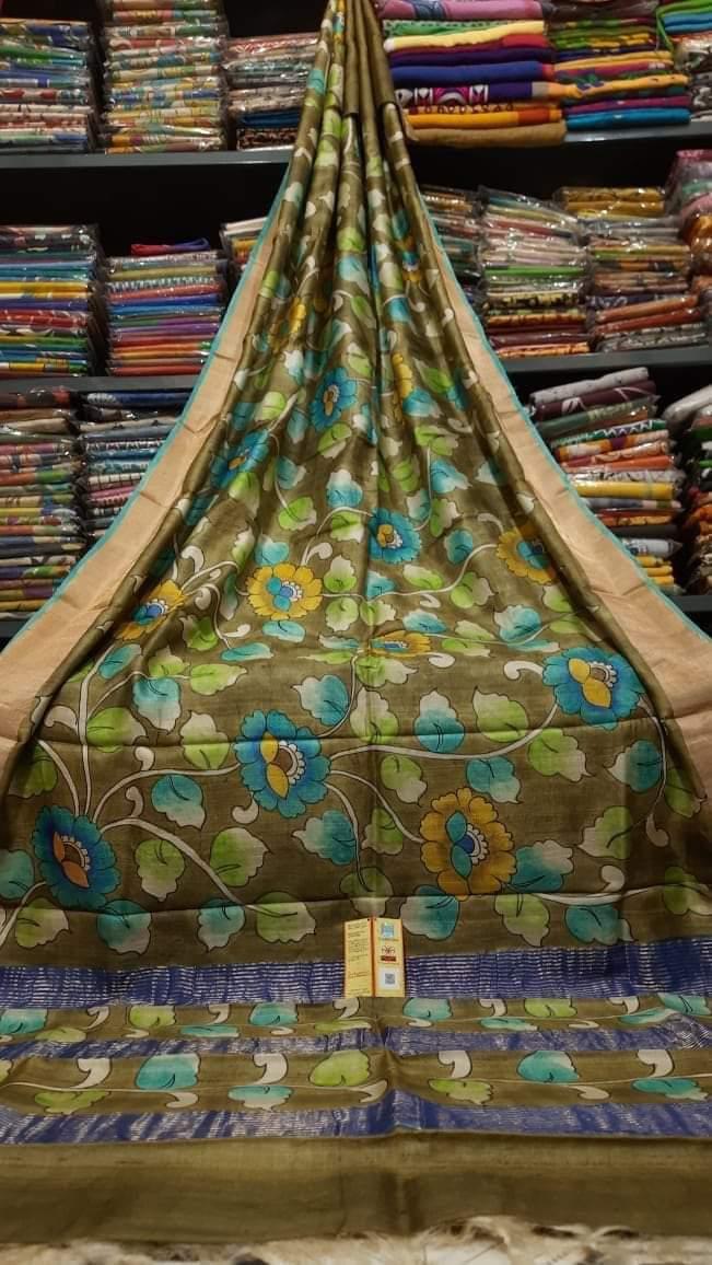 Kalamkari Printed Pure Tussar Silk Sarees