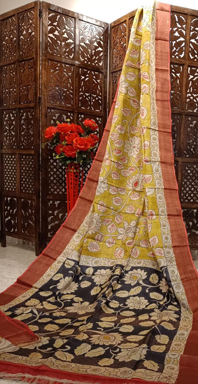 Kalamkari Printed Pure Tussar Silk Sarees