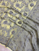 Pastel Yellow Khaddi Georgette Silk Saree with Unquie Black Neem Zari Jangla Design