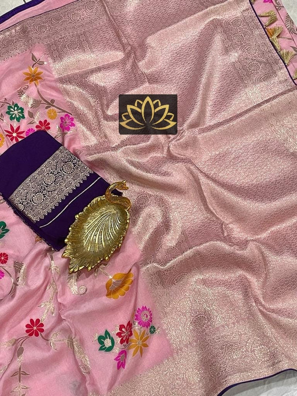 Pink Moonga Crepe Silk Meenakari  Designer Saree