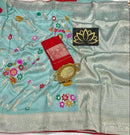 Pastel Blue Moonga Crepe Silk Meenakari  Designer Saree