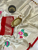 Half White Moonga Crepe Silk Meenakari  Designer Saree