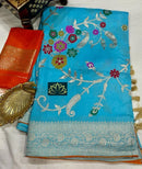 Blue Moonga Crepe Silk Meenakari  Designer Saree