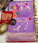 Lavender Moonga Crepe Silk Meenakari  Designer Saree