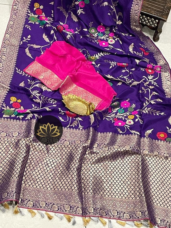 Purple Moonga Crepe Silk Meenakari  Designer Saree