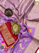 Lavender Moonga Crepe Silk Meenakari  Designer Saree