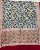 Grey Banarasi Khaddi Georgette Silk Saree with Hand Brush Paint