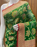 Green Banarasi Khaddi Georgette Silk Saree with Hand Brush Paint
