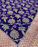 Purple Blue Banarasi Khaddi Georgette Silk Saree with Hand Brush Paint