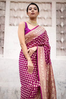 Majentha Pink Banarasi Khaddi Georgette Silk Saree