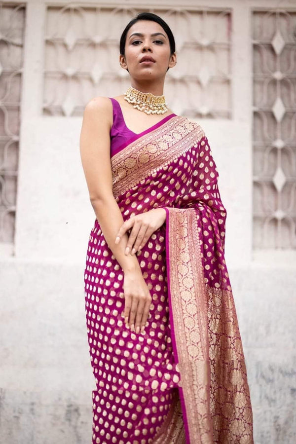 Majentha Pink Banarasi Khaddi Georgette Silk Saree