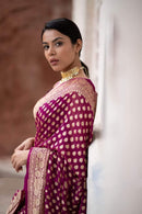 Majentha Pink Banarasi Khaddi Georgette Silk Saree