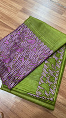 Green Cutwork Tussar Silk Saree