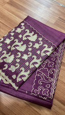 Wine Cutwork Tussar Silk Saree