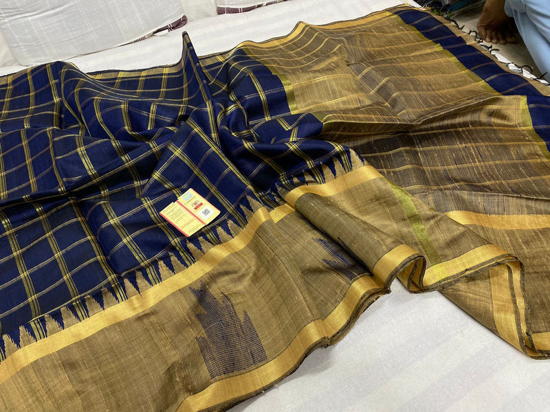 Pure Raw Silk Sarees with Single Side Contrast Temple Border