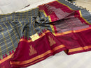 Pure Raw Silk Sarees with Single Side Contrast Temple Border