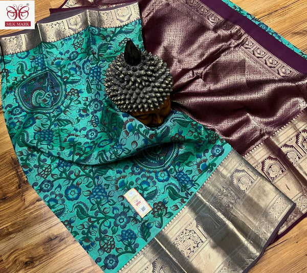 Kalamkari Printed Soft Kanchipuram Silk Sarees