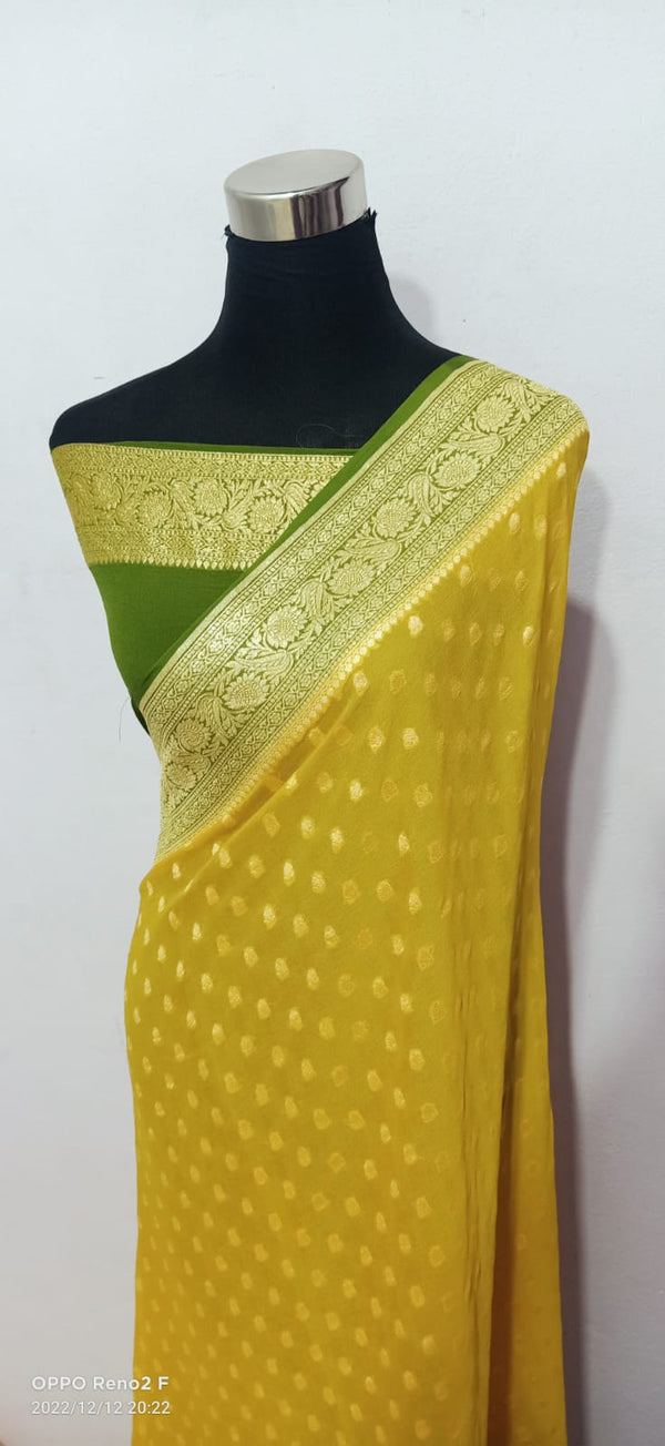 Yellow Khaddi Georgette Silk Saree