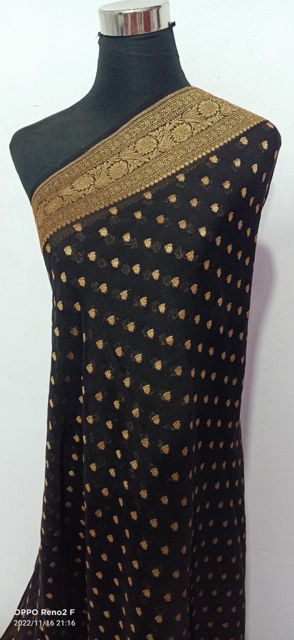 Black Pure Khaddi Georgette Silk Saree