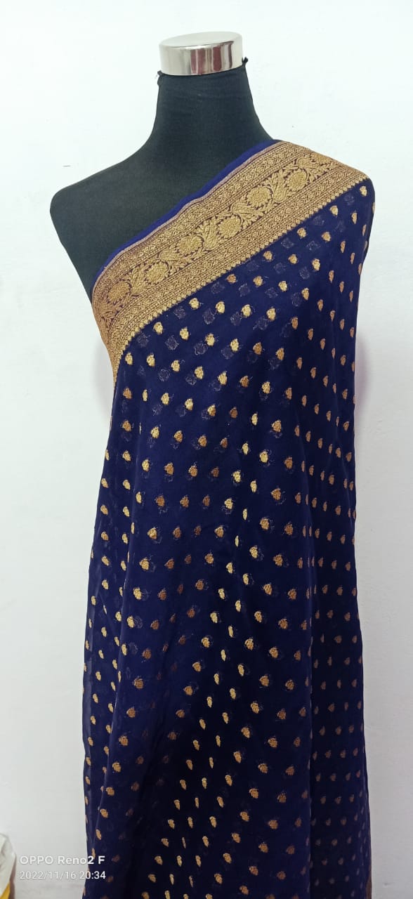 Navy Blue Pure Khaddi Georgette Silk Saree