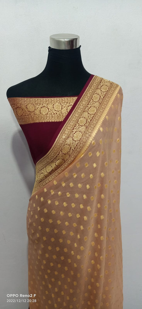 Light Brown Khaddi Georgette Silk Saree