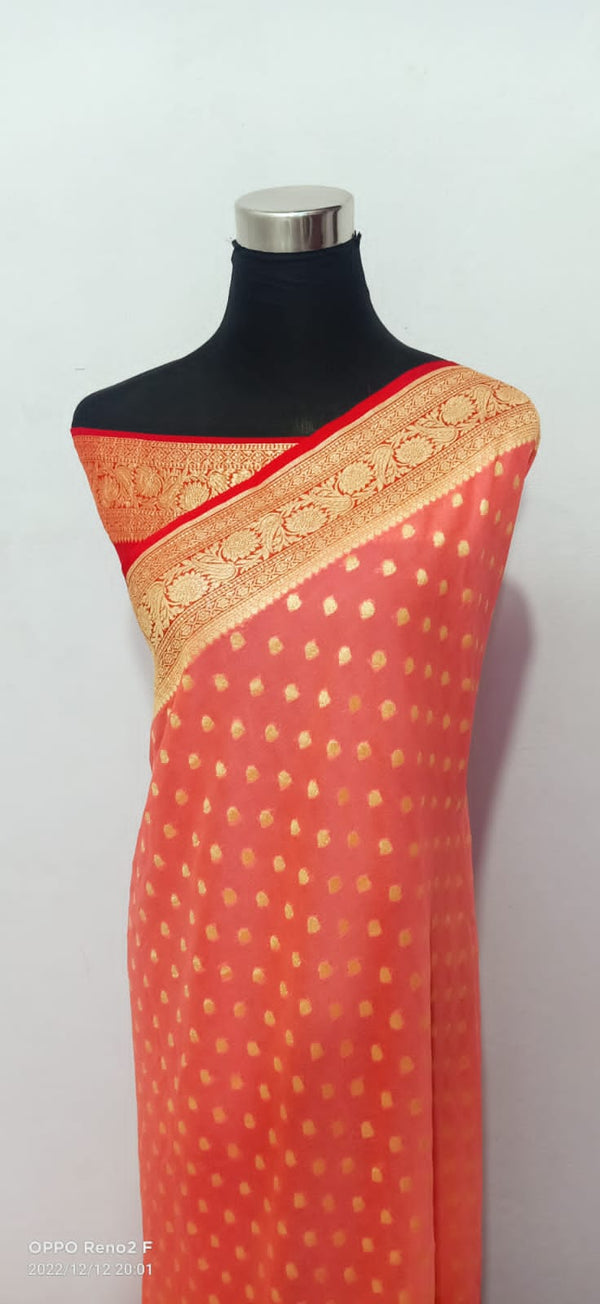 Peach Khaddi Georgette Silk Saree