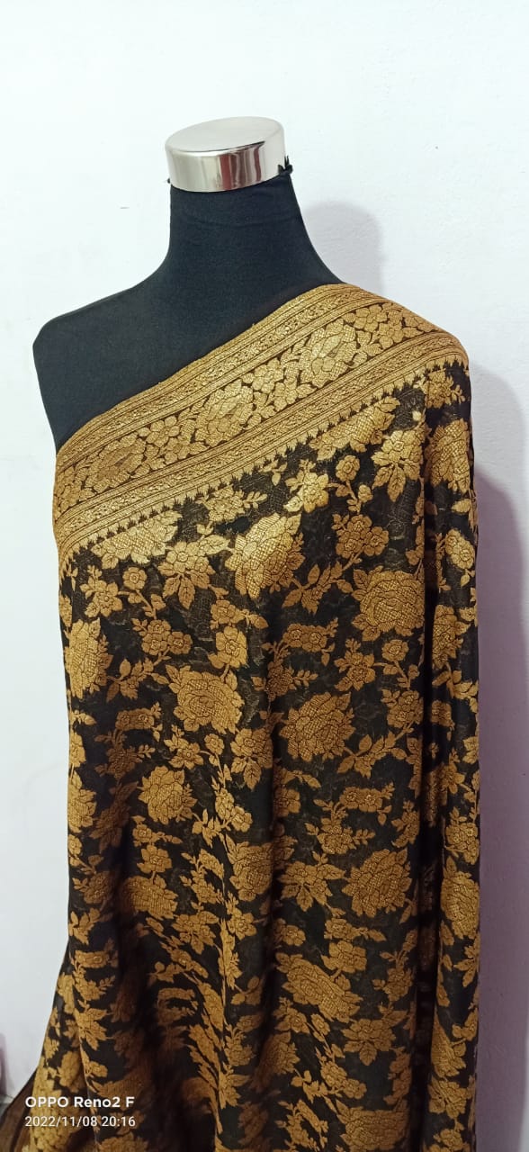 Black Khaddi Georgette Silk Saree with Antique Zari Weaving