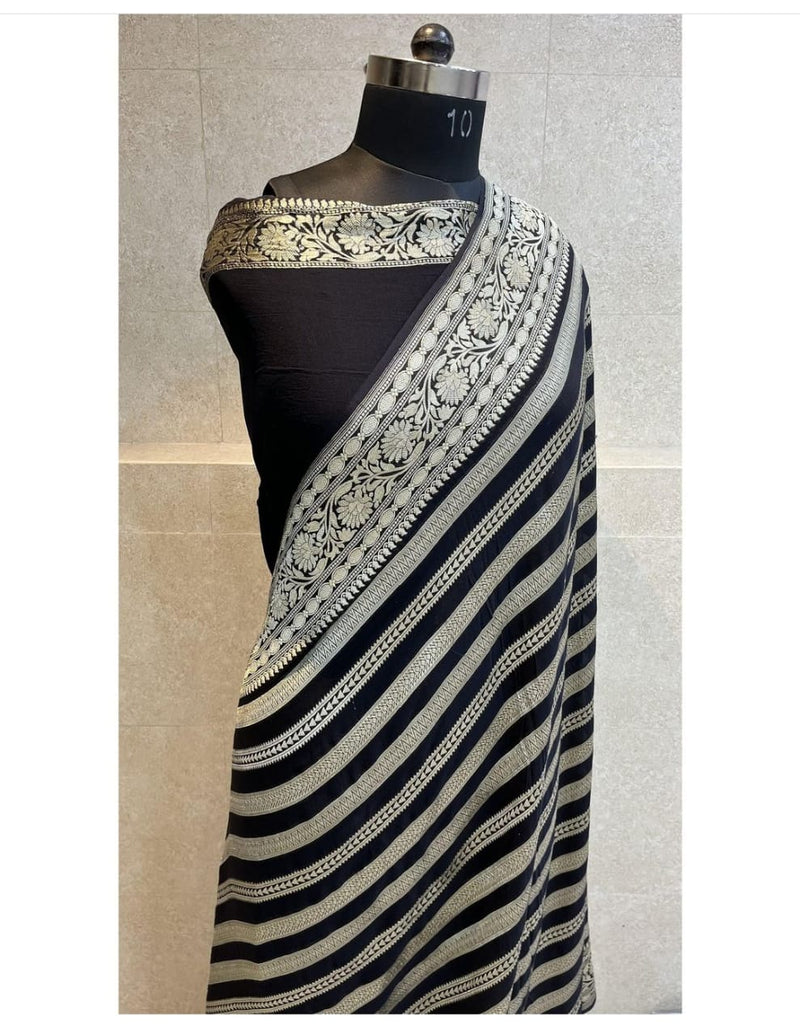 Black Khaddi Georgette Silk Saree