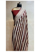 Maroon Khaddi Georgette Silk Saree Laheriya Pattern Water Zari Weaving