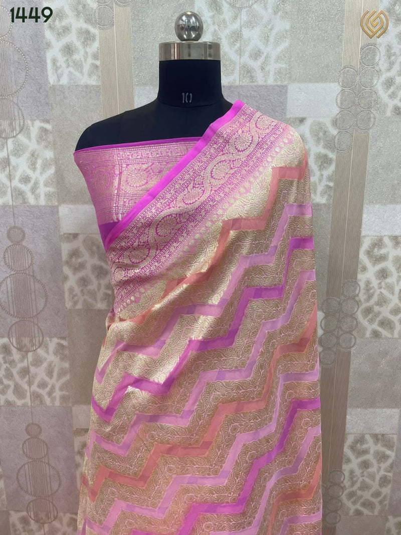 Pink Rangkat Banarasi Pure Khaddi Georgette Silk Saree