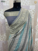 Grey Blue Rangkat Banarasi Pure Khaddi Georgette Silk Saree