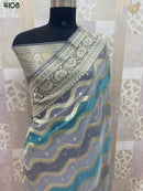 Grey Blue Rangkat Banarasi Pure Khaddi Georgette Silk Saree