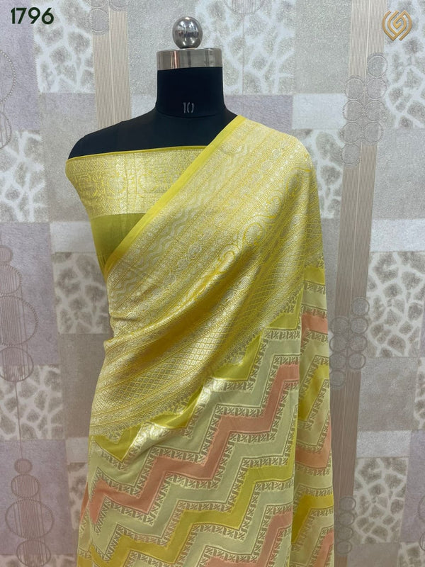 Yellow Rangkat Banarasi Pure Khaddi Georgette Silk Saree