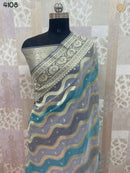 Grey Blue Rangkat Banarasi Pure Khaddi Georgette Silk Saree