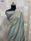 Grey Blue Rangkat Banarasi Pure Khaddi Georgette Silk Saree