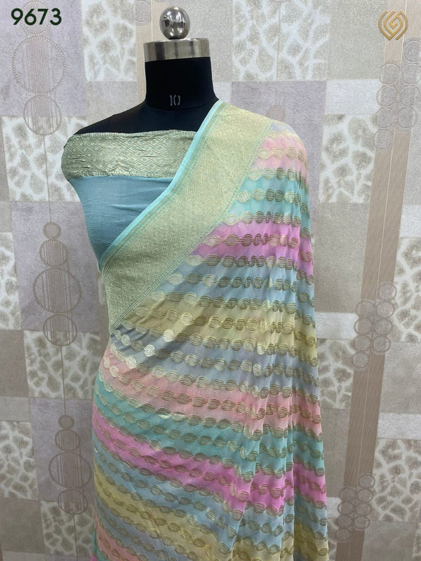 Multicolor Rangkat Banarasi Pure Khaddi Georgette Silk Saree