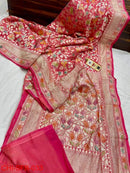 Pink Banarasi Khaddi Georgette Brush Painted Silk Saree